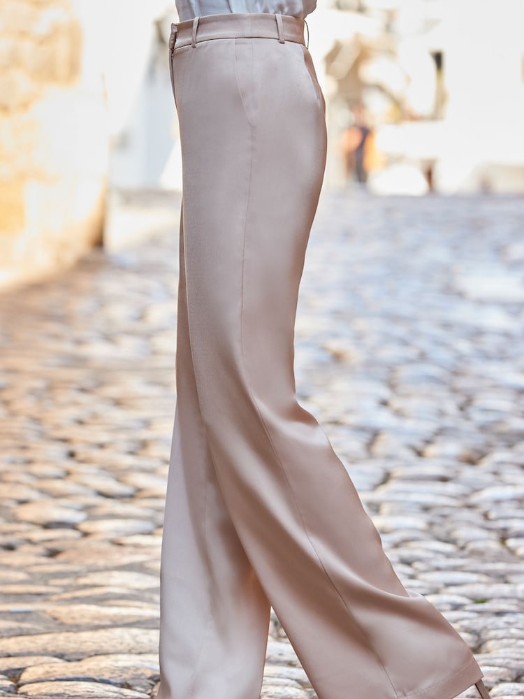 Sosandar Sepia Tan Satin Wide Leg Trousers - Image 5 of 5