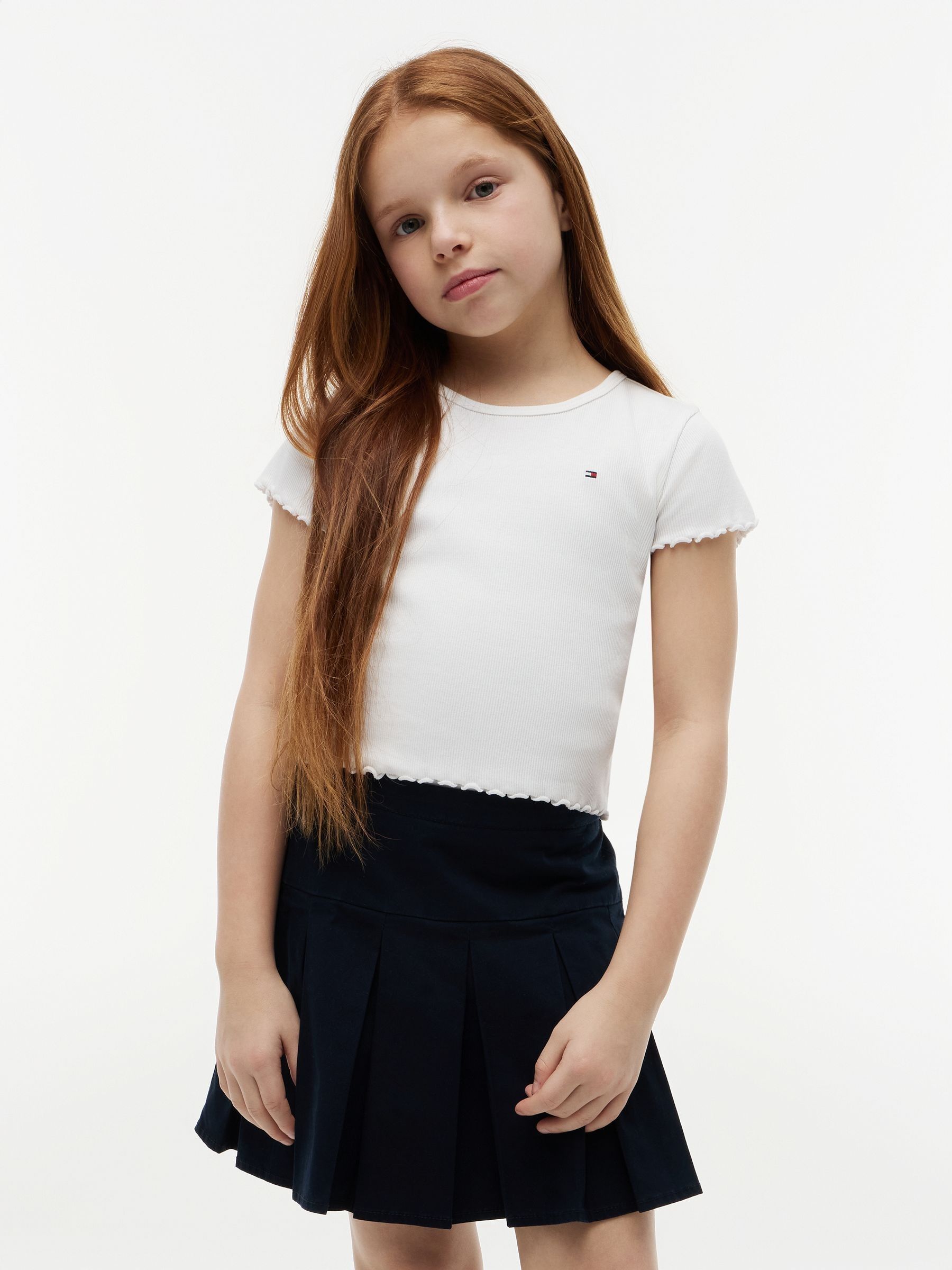 Tommy Hilfiger Women's White Essential Ruffle Extra Slim Ribbed Top - Image 1