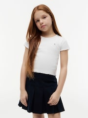 Tommy Hilfiger White Essential Ruffle Extra Slim Ribbed Top - Image 1 of 5
