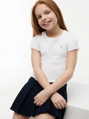 Tommy Hilfiger White Essential Ruffle Extra Slim Ribbed Top - Image 2 of 5