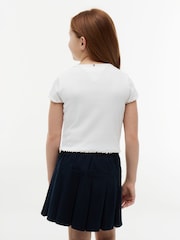 Tommy Hilfiger White Essential Ruffle Extra Slim Ribbed Top - Image 4 of 5