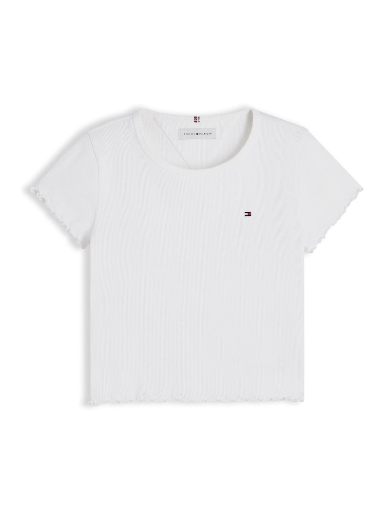 Tommy Hilfiger White Essential Ruffle Extra Slim Ribbed Top - Image 5 of 5