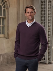 Pure Collection Purple Cashmere V-Neck Jumper - Image 1 of 3
