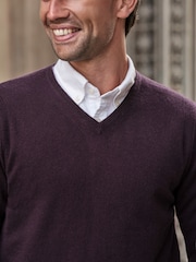 Pure Collection Purple Cashmere V-Neck Jumper - Image 3 of 3