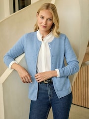 Pure Collection Denim Blue Cashmere Crew Neck Long Sleeve Cardigan - Image 1 of 3