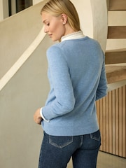 Pure Collection Denim Blue Cashmere Crew Neck Long Sleeve Cardigan - Image 2 of 3