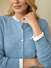 Pure Collection Denim Blue Cashmere Crew Neck Long Sleeve Cardigan - Image 3 of 3
