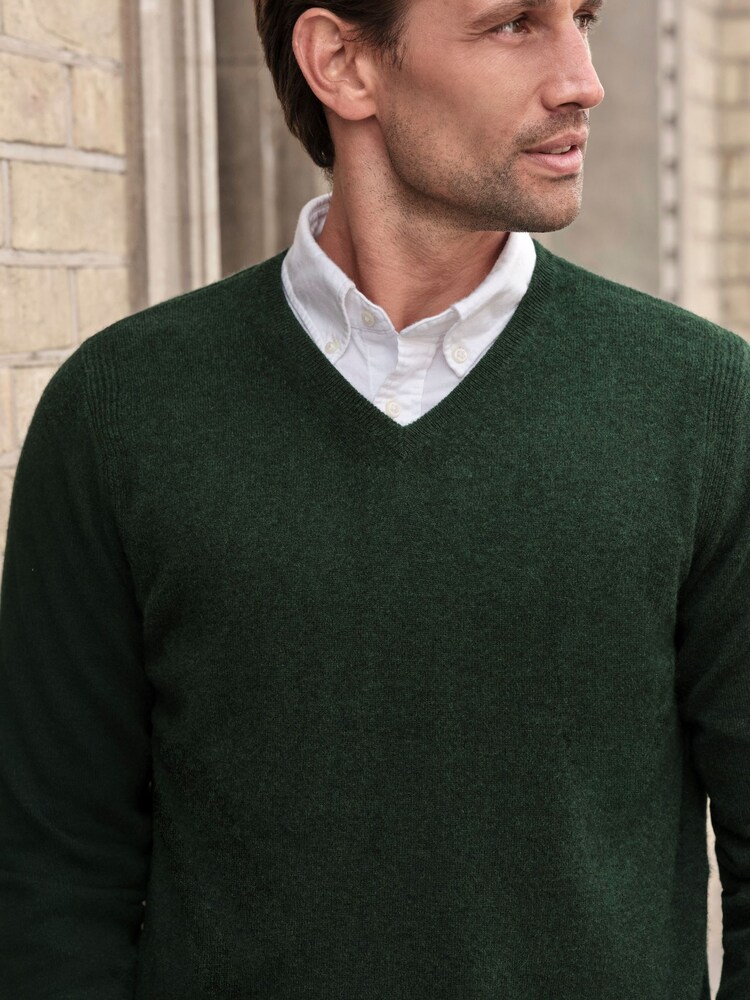 Vert - Pull col en V en cachemire Pure Collection - Image 3 de 3