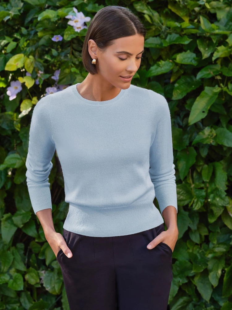Pure Collection Blue Cashmere Crop Jumper - Image 1 of 3 Pure Collection Blue Cashmere Crop Jumper - Image 1 of 3