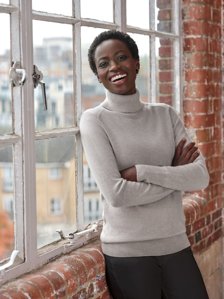 Pure Collection Grey Cashmere Roll Neck Long Sleeve Jumper - Image 1 of 3 Pure Collection Grey Cashmere Roll Neck Long Sleeve Jumper - Image 1 of 3