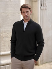 Pure Collection Black Wool Cashmere Zip Through Cardigan - Image 1 of 3