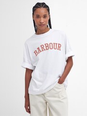 Barbour® White Oversize Fit Elisha Varsity Logo 100% Cotton T-Shirt - Image 1 of 5