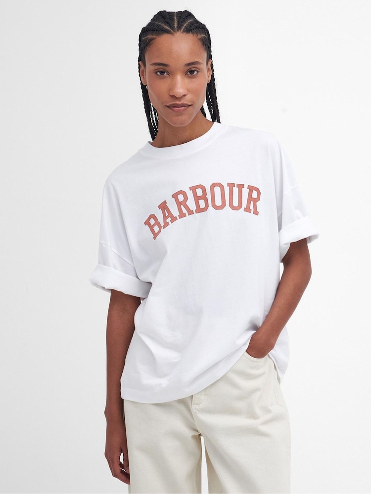 Barbour® White Oversize Fit Elisha Varsity Logo 100% Cotton T-Shirt - Image 1 of 5