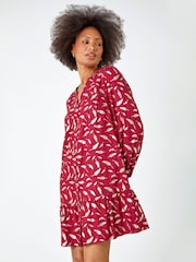 Dusk Red Metallic Foil Feather Shirt Dress - Image 2 of 5