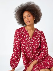 Dusk Red Metallic Foil Feather Shirt Dress - Image 4 of 5