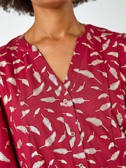 Dusk Red Metallic Foil Feather Shirt Dress - Image 5 of 5