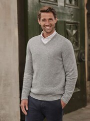 Gris - Pull col en V en cachemire Pure Collection - Image 1 de 3