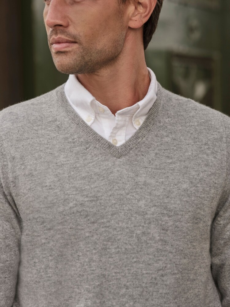 Gris - Pull col en V en cachemire Pure Collection - Image 3 de 3