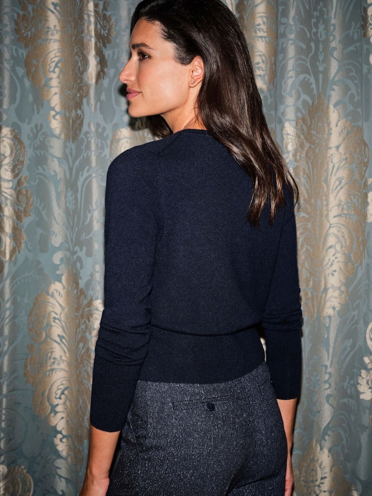 Pure Collection Navy Blue Cashmere Crop Jumper - Image 2 of 3 Pure Collection Navy Blue Cashmere Crop Jumper - Image 2 of 3