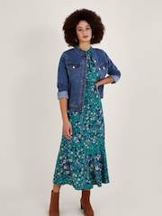 Monsoon Blue Cassey Collarless Denim Jacket with Sustainable Cotton - Image 1 of 4