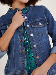 Monsoon Blue Cassey Collarless Denim Jacket with Sustainable Cotton - Image 3 of 4