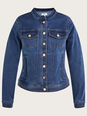 Monsoon Blue Cassey Collarless Denim Jacket with Sustainable Cotton - Image 4 of 4