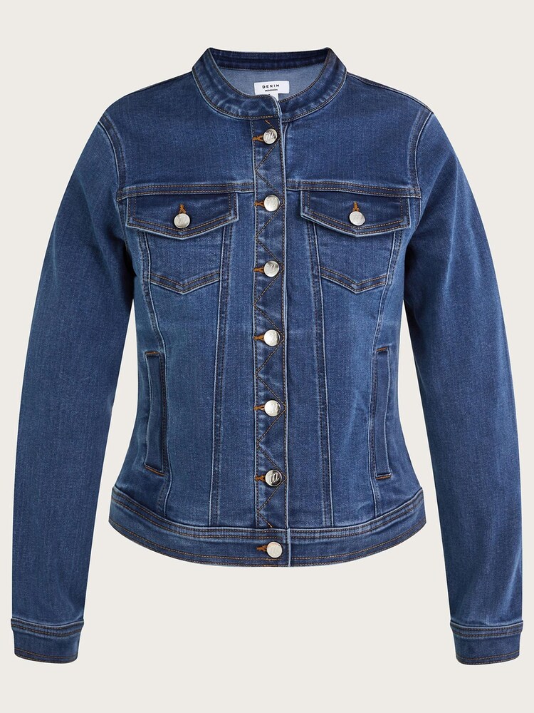 Monsoon Blue Cassey Collarless Denim Jacket with Sustainable Cotton - Image 4 of 4