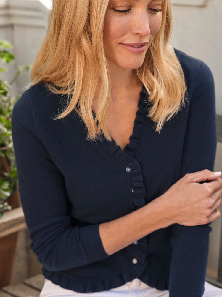 Pure Collection Navy Blue Cashmere Ruffle Cardigan - Image 3 of 3 Pure Collection Navy Blue Cashmere Ruffle Cardigan - Image 3 of 3