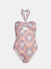 Ecru Cream/Coral Pink Hardware Bandeau Swimsuit - Image 3 of 4
