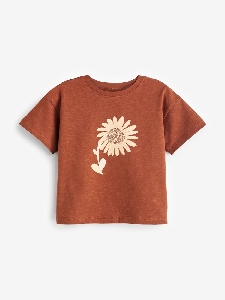Brown Sunflower Short Sleeve T-Shirt 4 Pack (3mths-7yrs) - Image 2 of 7