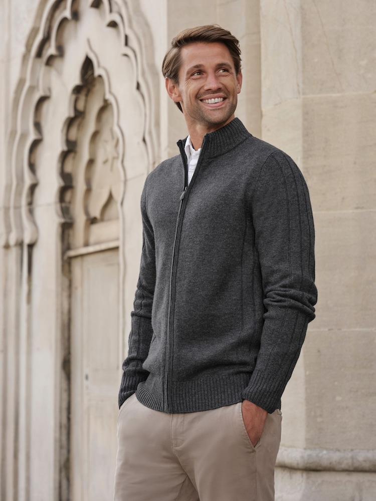 Pure Collection Grey Wool Cashmere Zip Through Cardigan - Image 1 of 3 Pure Collection Grey Wool Cashmere Zip Through Cardigan - Image 1 of 3