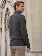 Pure Collection Grey Wool Cashmere Zip Through Cardigan - Image 2 of 3