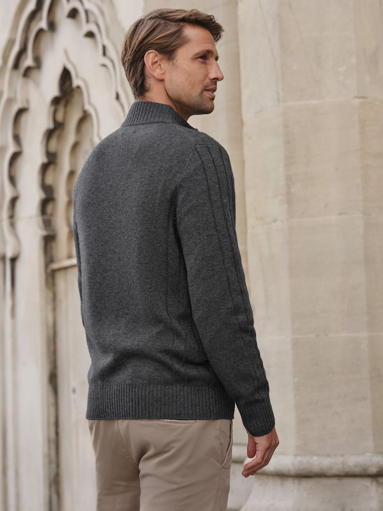 Pure Collection Grey Wool Cashmere Zip Through Cardigan - Image 2 of 3 Pure Collection Grey Wool Cashmere Zip Through Cardigan - Image 2 of 3