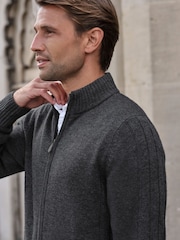 Pure Collection Grey Wool Cashmere Zip Through Cardigan - Image 3 of 3