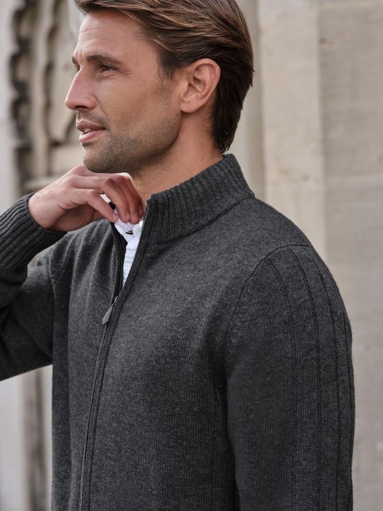 Pure Collection Grey Wool Cashmere Zip Through Cardigan - Image 3 of 3 Pure Collection Grey Wool Cashmere Zip Through Cardigan - Image 3 of 3