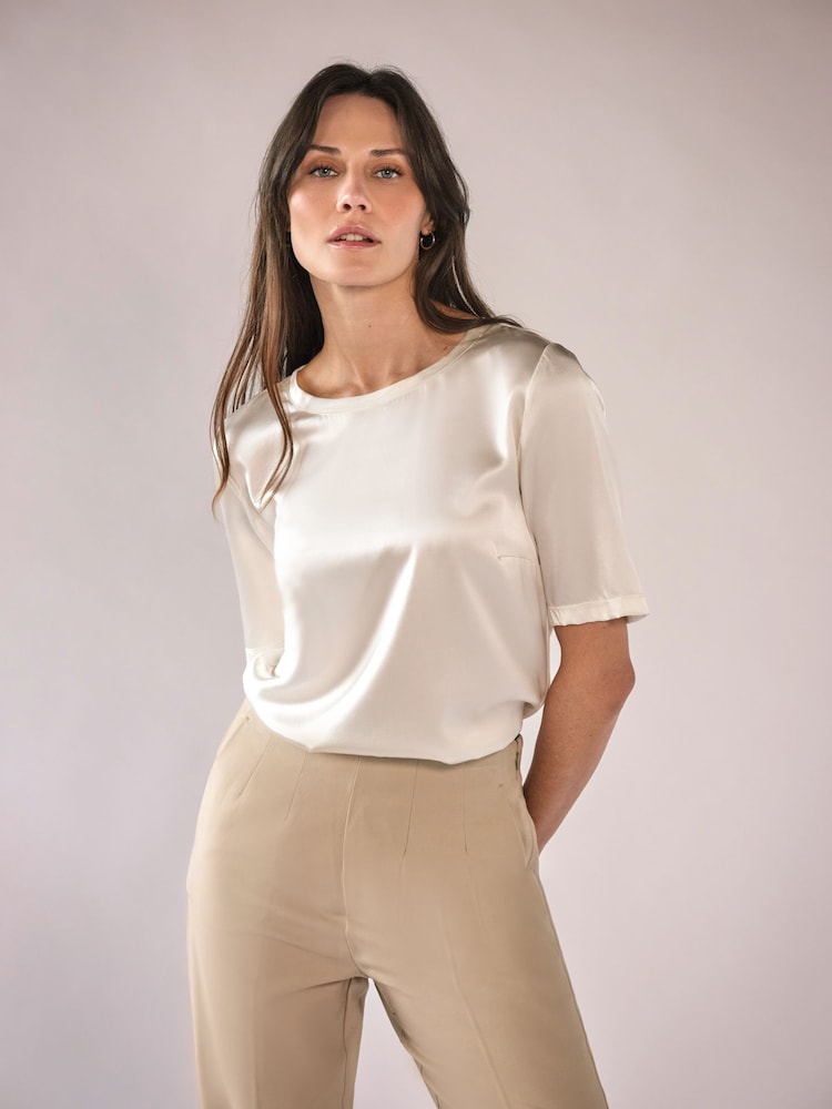 Pure Collection White Silk Front T-Shirt - Image 1 of 3 Pure Collection White Silk Front T-Shirt - Image 1 of 3