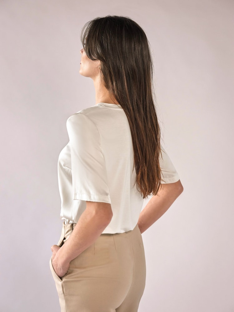 Pure Collection White Silk Front T-Shirt - Image 2 of 3 Pure Collection White Silk Front T-Shirt - Image 2 of 3