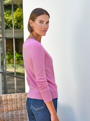 Pure Collection Rosy Pink Cashmere V-Neck Jumper - Image 2 of 3