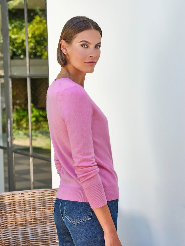 Pure Collection Rosy Pink Cashmere V-Neck Jumper - Image 2 of 3 Pure Collection Rosy Pink Cashmere V-Neck Jumper - Image 2 of 3