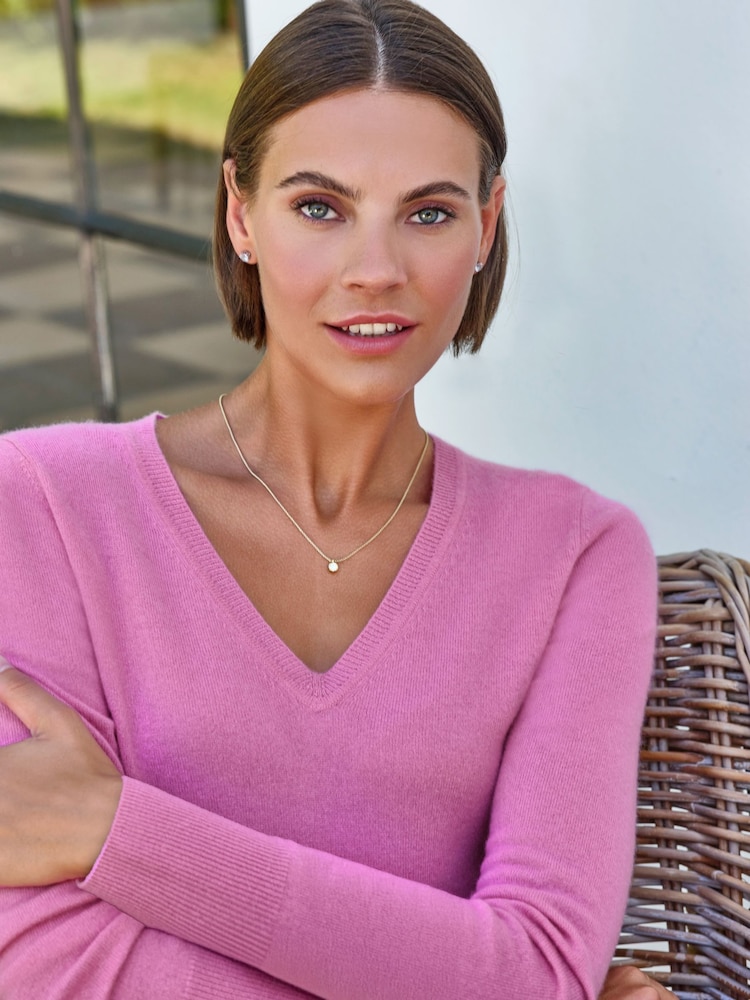 Pure Collection Rosy Pink Cashmere V-Neck Jumper - Image 3 of 3 Pure Collection Rosy Pink Cashmere V-Neck Jumper - Image 3 of 3
