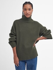 Barbour® Green Serena Knitted 100% Cotton Wool Mix Jumper - Image 1 of 6