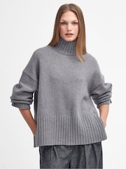 Barbour® Grey Serena Knitted 100% Cotton Wool Mix Jumper - Image 1 of 8