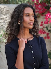 Pure Collection Navy Blue Cashmere Crop Crew Neck Cardigan - Image 3 of 3
