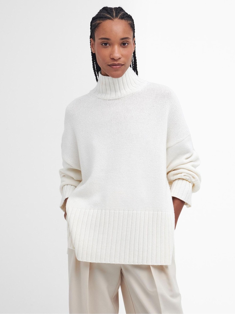 Barbour® White Serena Knitted 100% Cotton Wool Mix Jumper - Image 1 of 7