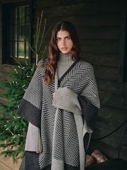 Barbour® Grey Roslin 100% Cotton Knitted Jacquard Cape - Image 1 of 12
