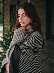 Barbour® Grey Roslin 100% Cotton Knitted Jacquard Cape - Image 2 of 12