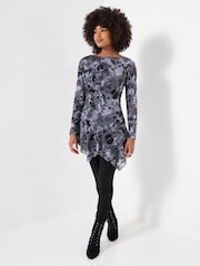 Joe Browns Grey Flocked Sparkle Tunic Top With Asymmetric Hem - Image 2 of 7