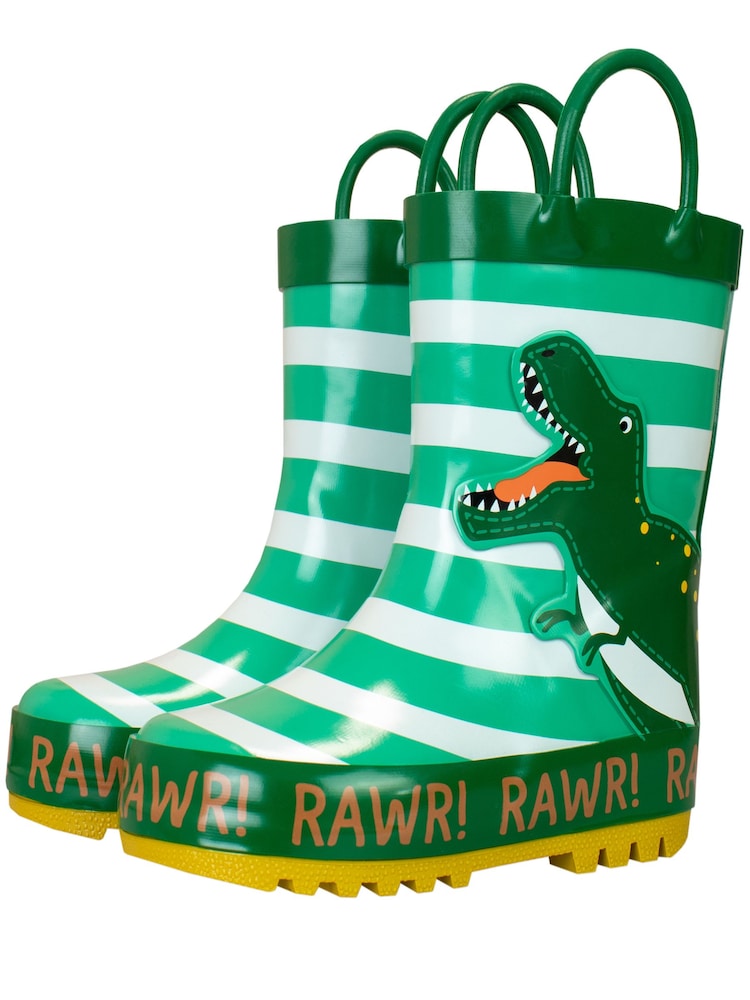 Harry Bear Green Dinosaur Printed Wellies - Image 1 of 5