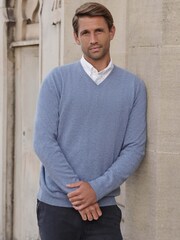 Bleu - Pull col en V en cachemire Pure Collection - Image 1 de 3
