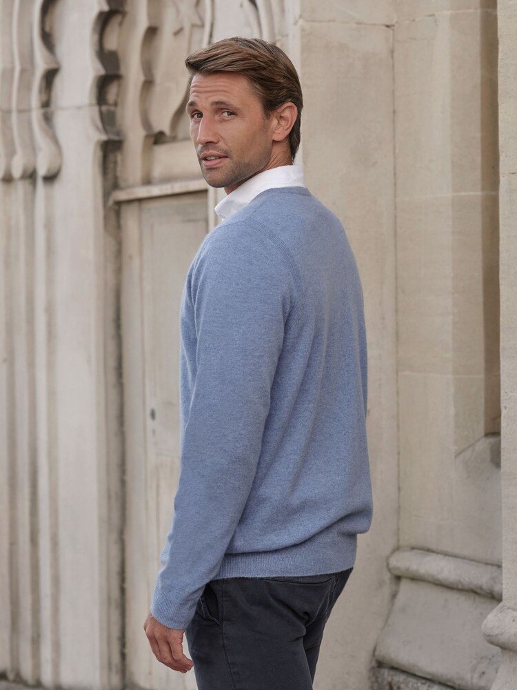 Bleu - Pull col en V en cachemire Pure Collection - Image 2 de 3